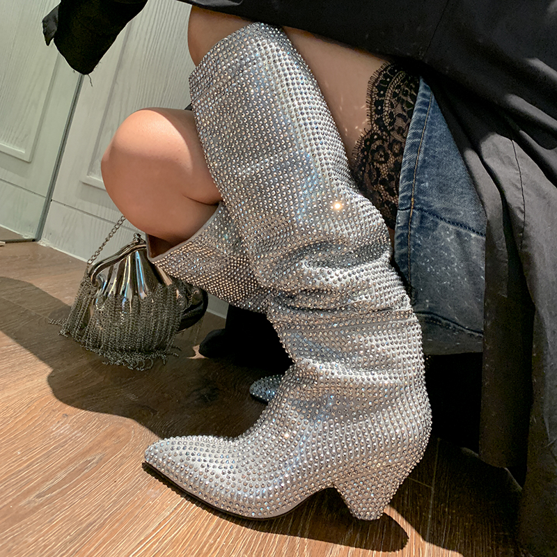 Street Fashion Dress - Fashion Spike Heels Crystal Long Boots