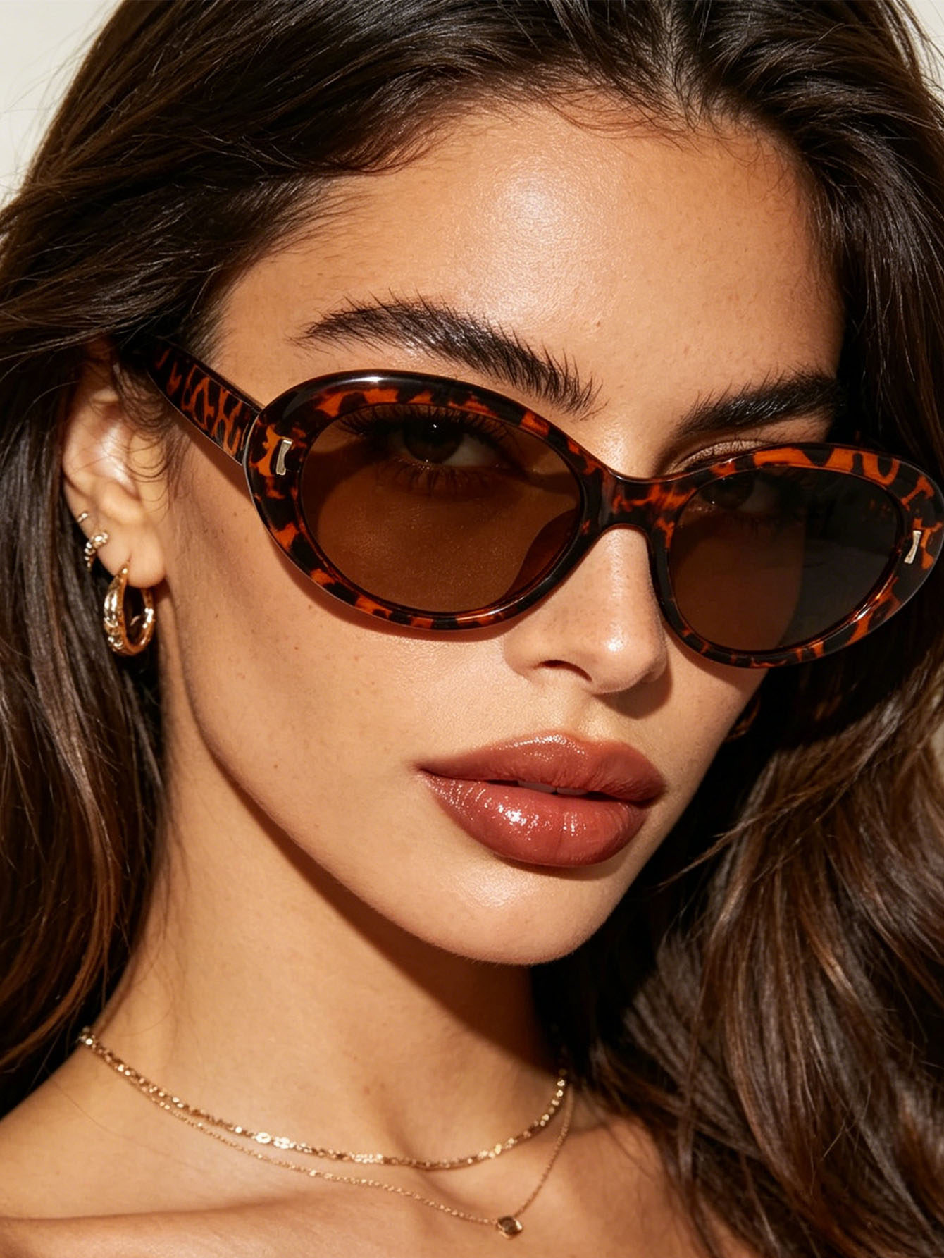 Street Fashion Photoshoot - 1Pc Retro Leopard Print Tortoiseshell Oval