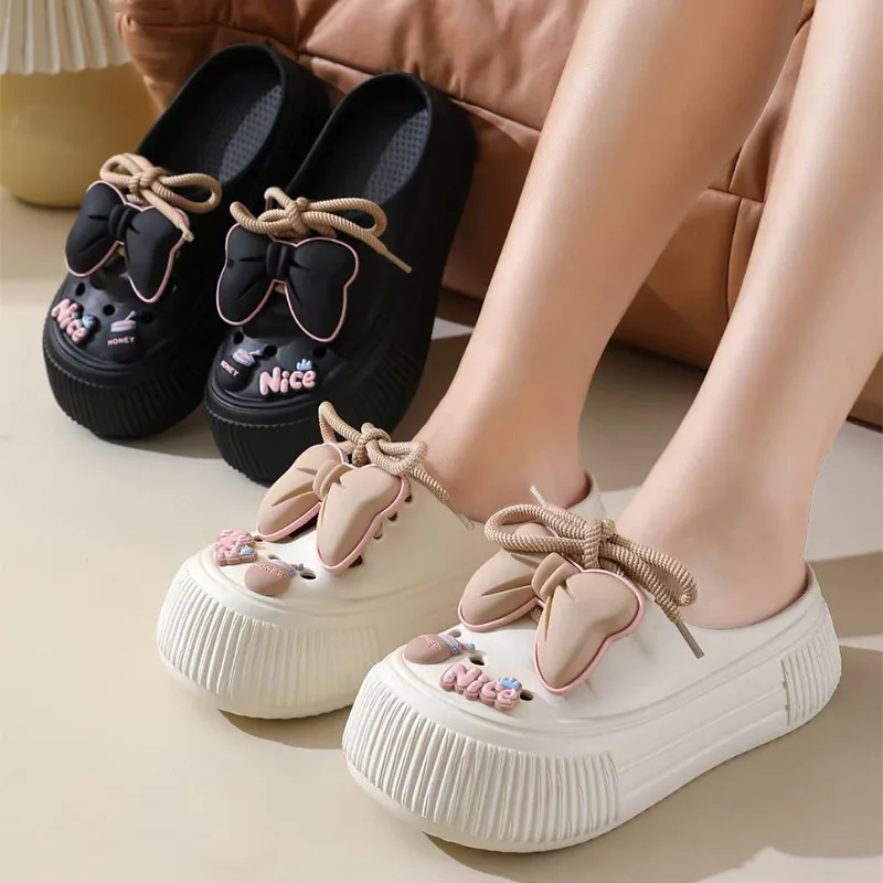 Street Fashion Female - Women Fashion Clogs DIY Cute Bowknot