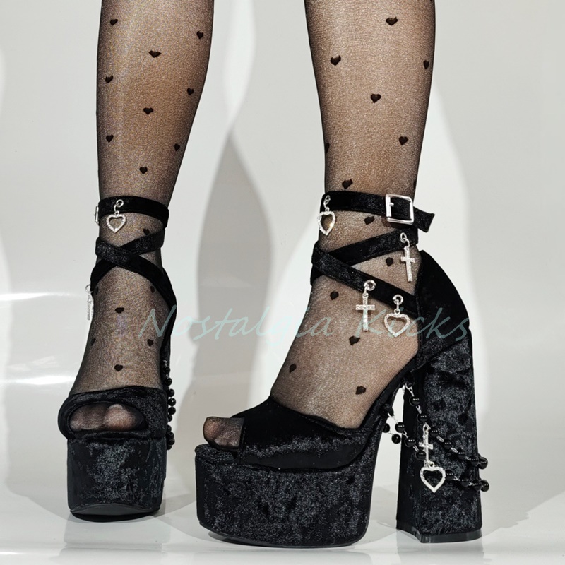 Gothic Black Velvet Platform H - Street Fashion Clothes ulasan dan harga