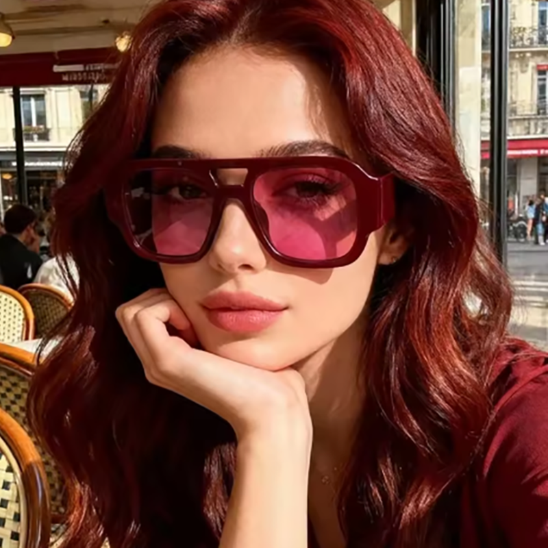 Unisex Burgundy Square Double  - Street Fashion Photoshoot ulasan dan harga