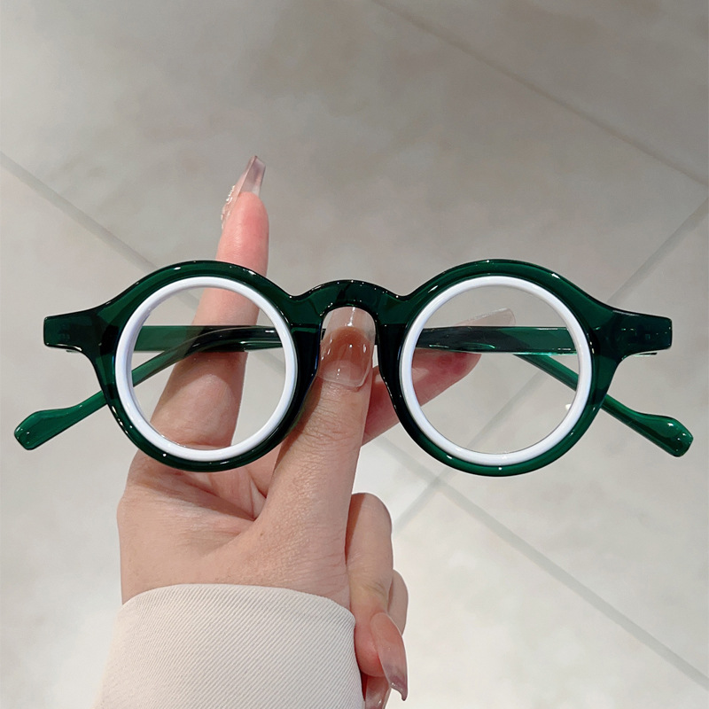 Vintage Round Two-Tone Eyeglas - Street Fashion Photoshoot ulasan dan harga