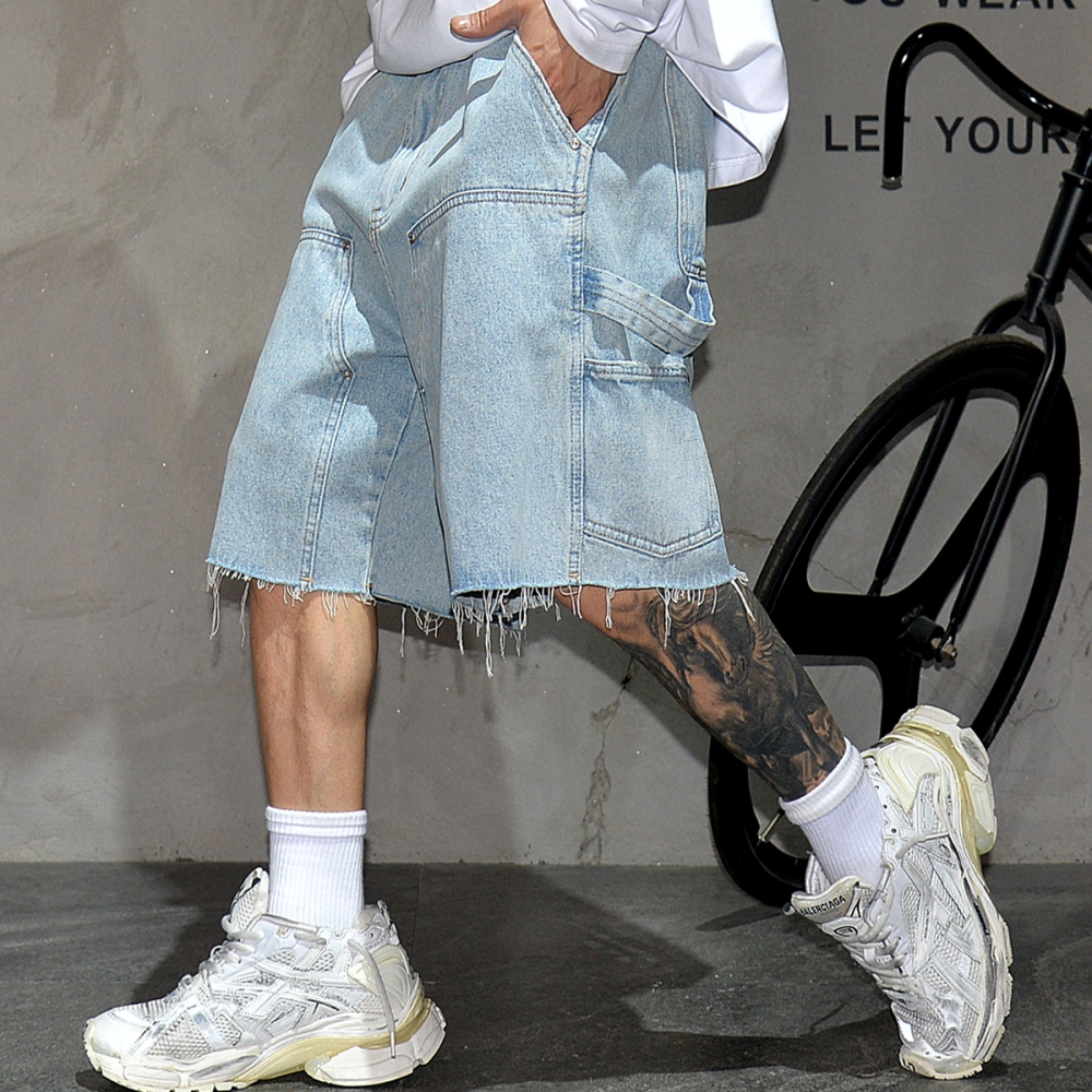 American Workwear Denim Shorts - Street Fashion Hip Hop ulasan dan harga