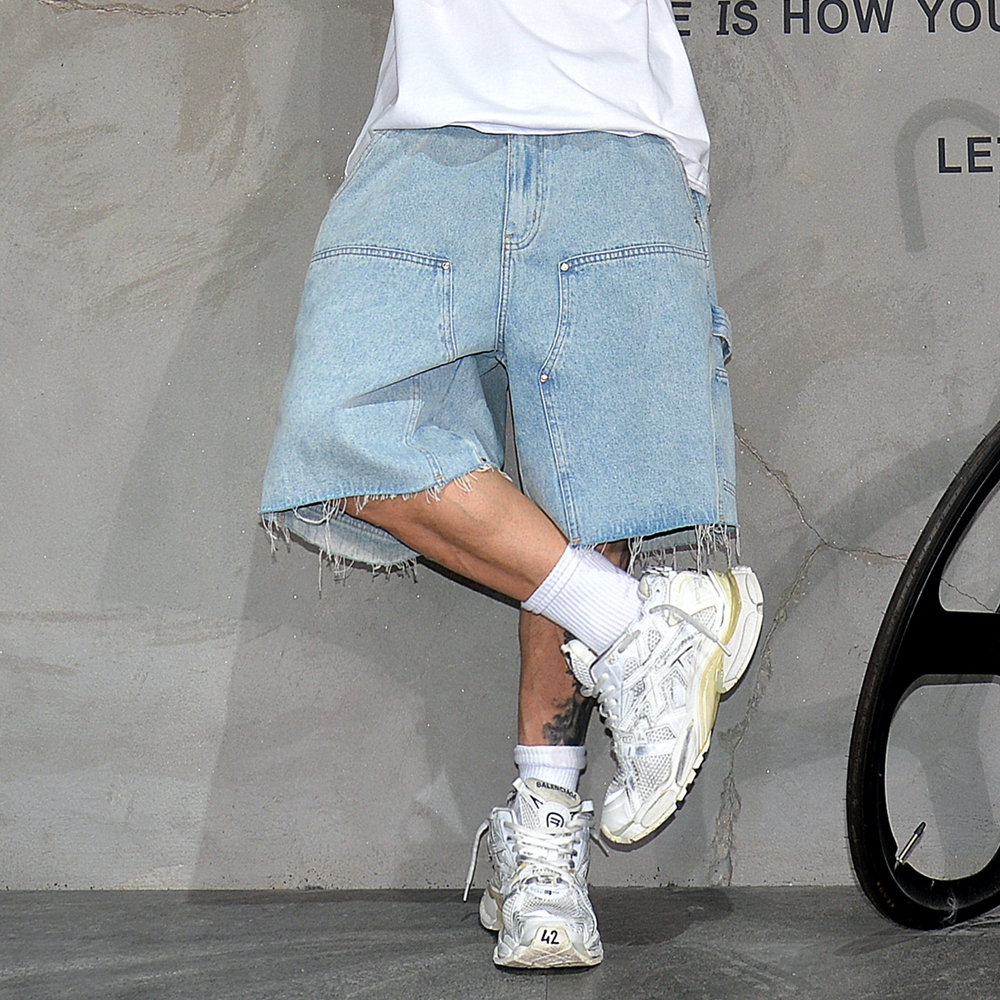American Workwear Denim Shorts - Street Fashion Hip Hop ulasan dan harga
