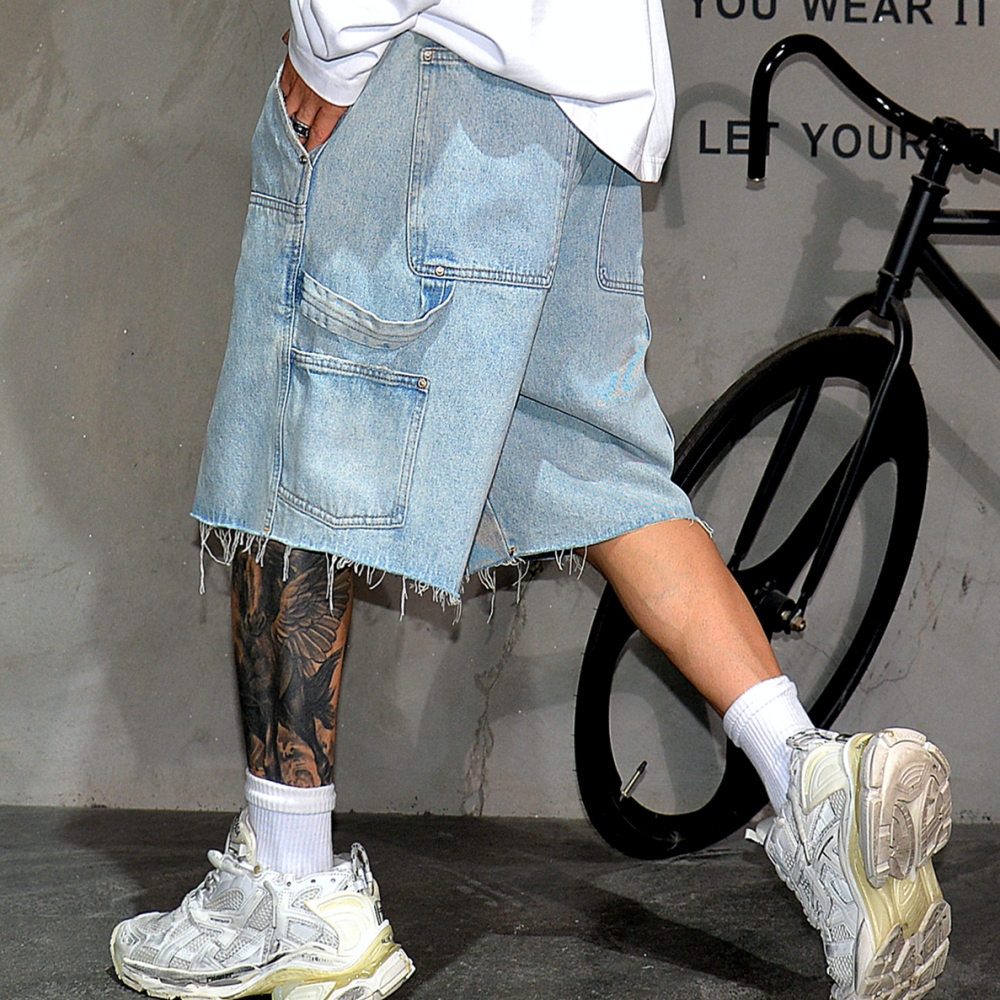American Workwear Denim Shorts - Street Fashion Hip Hop ulasan dan harga
